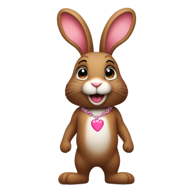 brown rabbit standing on back legs with pink heart necklace on his chest sticker