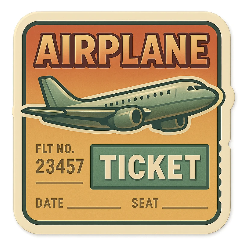 retro plane ticket, vintage travel style, muted colors, old-fashioned details sticker