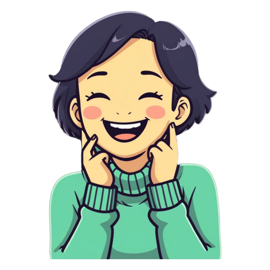 Girl grabbing her neck laughing ￼ sticker