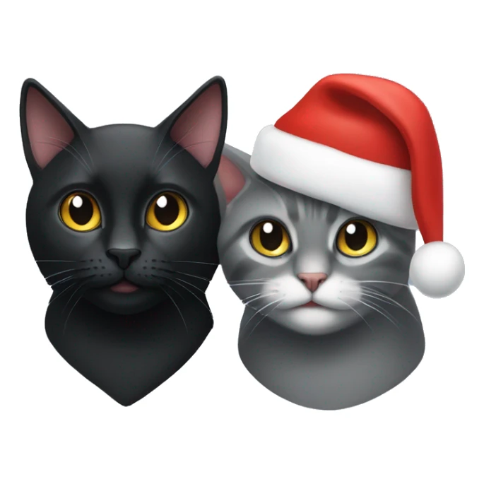 A Blackcat  and a grey cat wearing Christmas hats sticker
