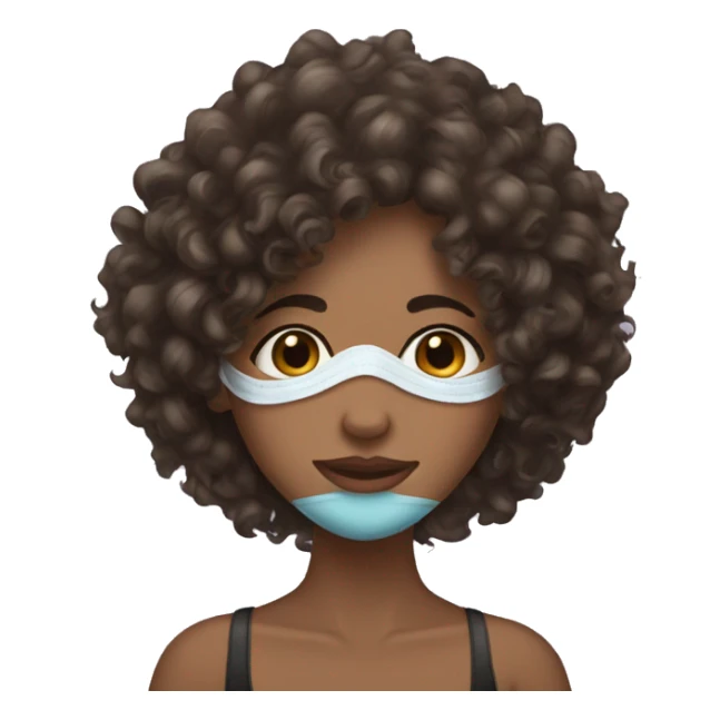 brunette curly hair girl with a face mask  sticker