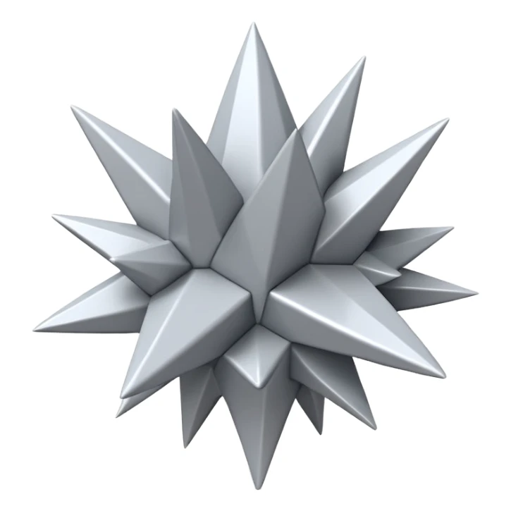 "iOS-style 3D emoji: single irregular jagged spike cluster in light gray and white, sharp edges, subtle glossy reflections, dynamic angles suggesting sudden impact; no circles, no faces, no text, abstract only sticker