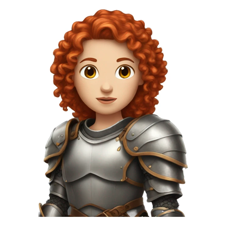 a white girl with long red curly hair, wearing a armor  sticker