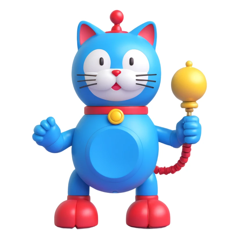 Doraemon, blue robotic cat with red nose and bell sticker