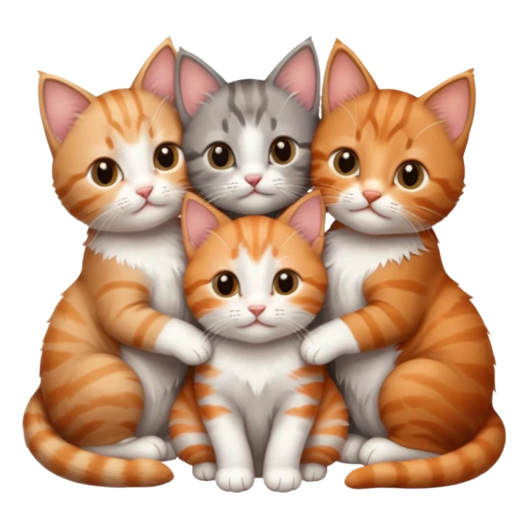 3 kittens cuddling together all different colours, the first one is grey and white, the second is ginger and white and the third is brown tabby and white sticker