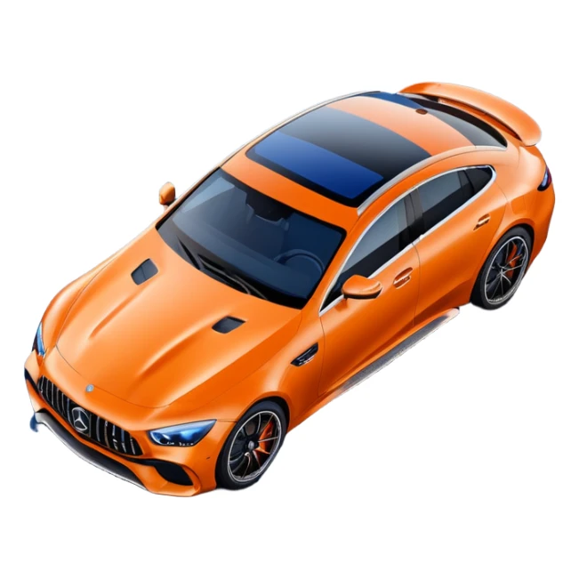 Mercedes amg gt 63 orange colour From top angle light coming from back and creating rimlight with blue colour on object sticker