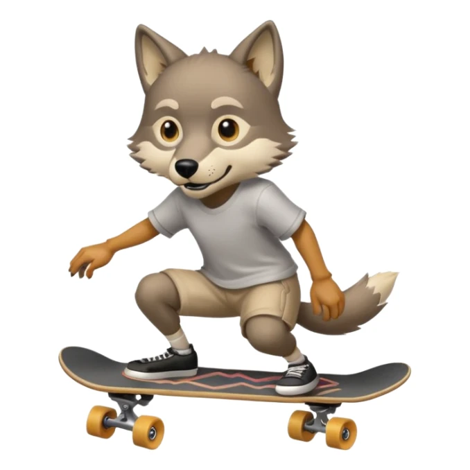 A wolf prepares to perform a trick on a skateboard sticker