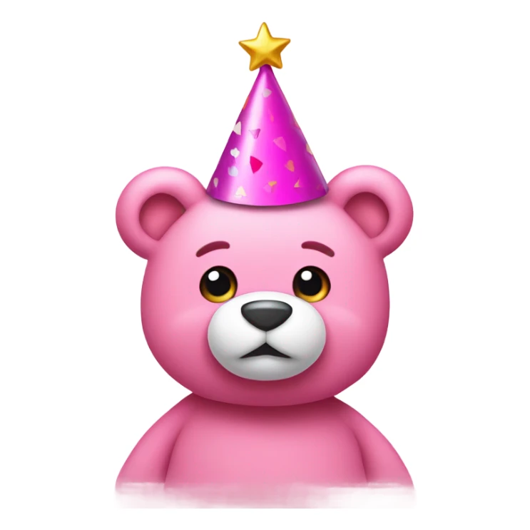 pink teddy bear with a party hat and happy birthday crown sticker