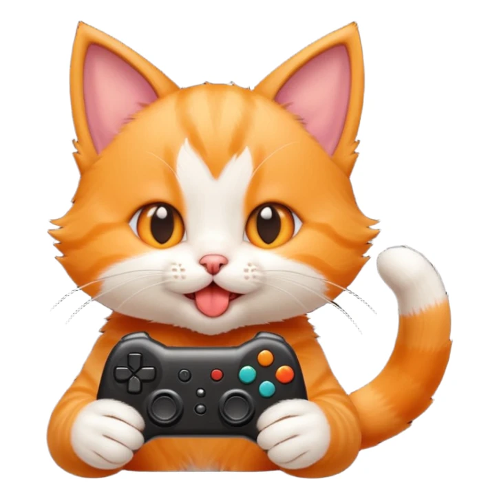 little kitten playing video games really hard with tongue out sticker