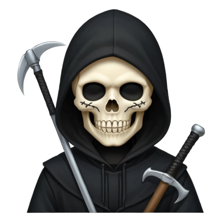 zoomed black hood skull scythe sticker