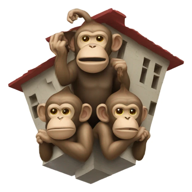Three monkeys under a house of cards sticker