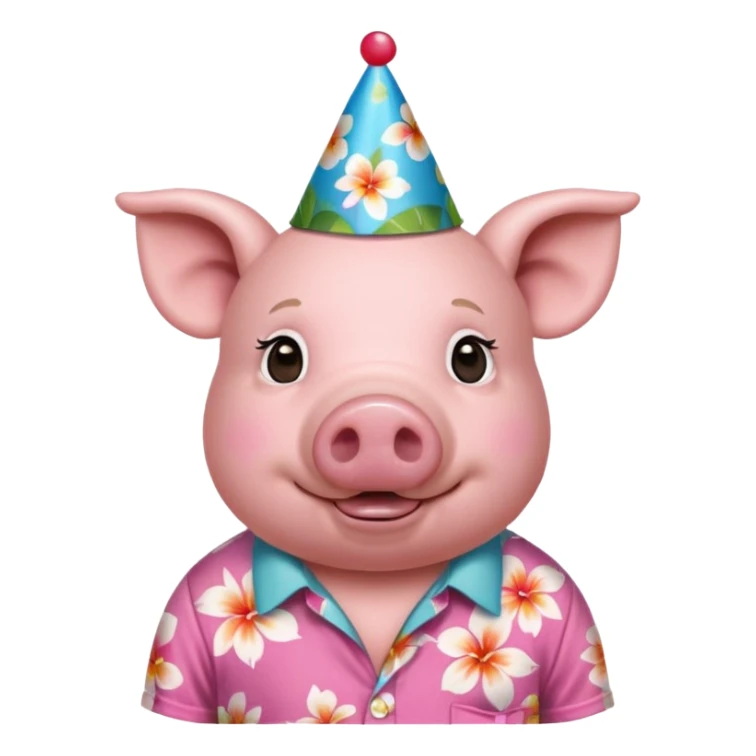 Pig with aloha shirt, birthday hat sticker