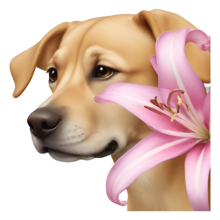 Dog smelling a pink lily sticker