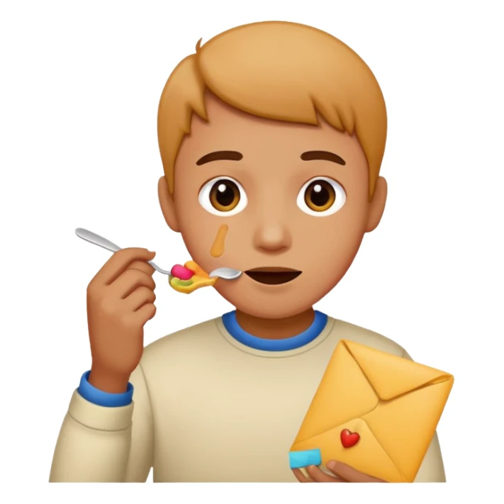 Person eating the letter “L” sticker