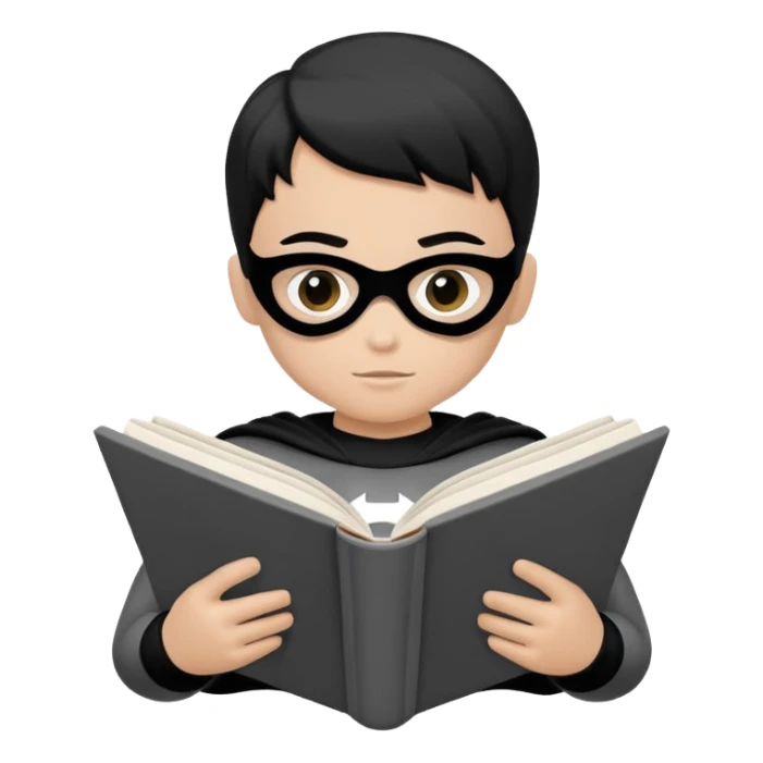 Superhero kid reading a book lineart black and white, wall art  sticker