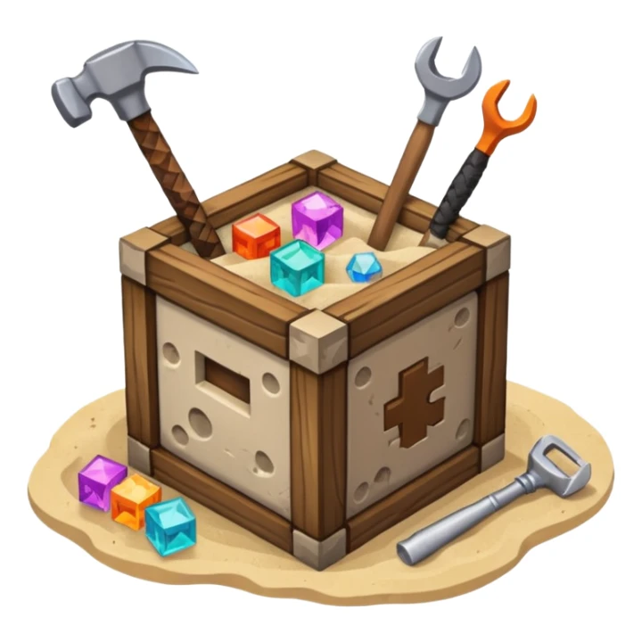 crafting table with tools, stone, wood, glass, sand, ... like a minecraft style cube crafting table sticker
