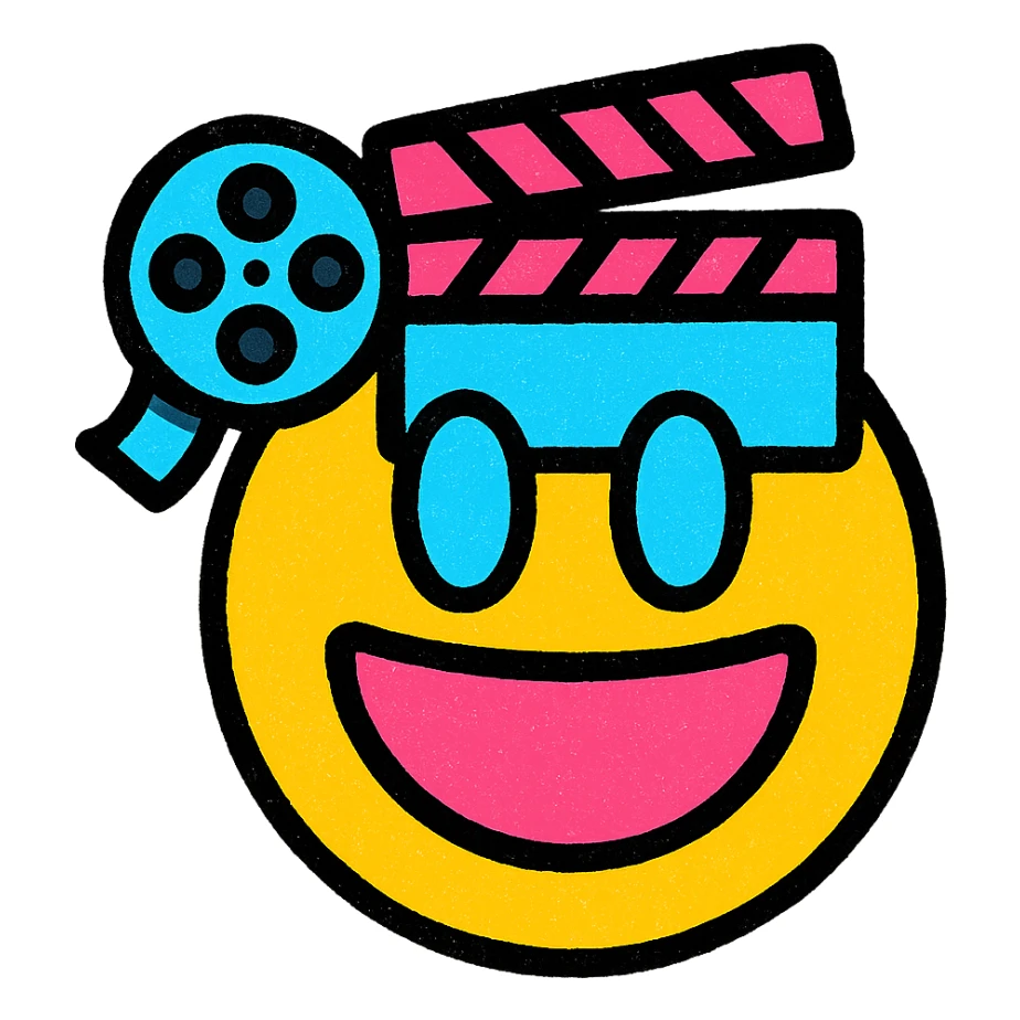 cinematic modern emoji representing films and series theme, suitable for Discord bot server interface sticker