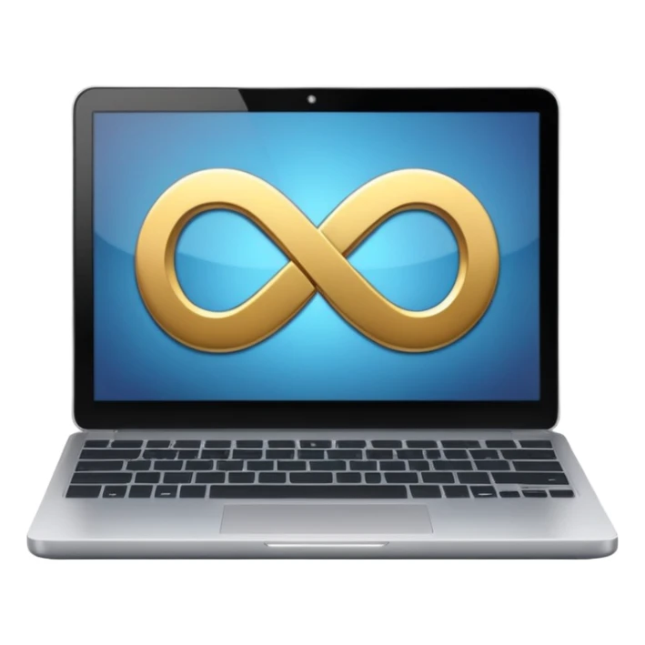 An infinity sign on a laptop and a video power button in the background sticker