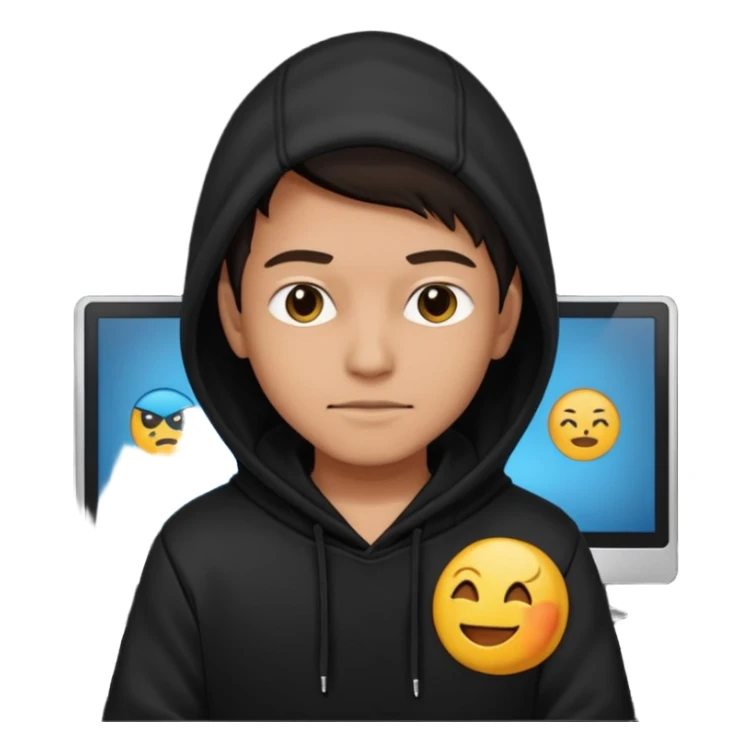 cybersecurity hacker in hoodie at computer emoji sticker