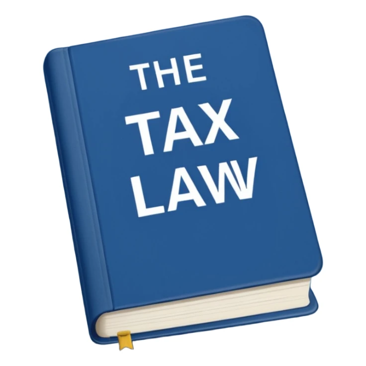 a blue book that says "the tax law" sticker
