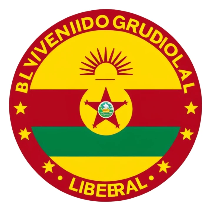 crear un sticker con colores rojo amarillo y verde con el siguiente texto: bienvenido al grupo partido liberal de bolivia sticker