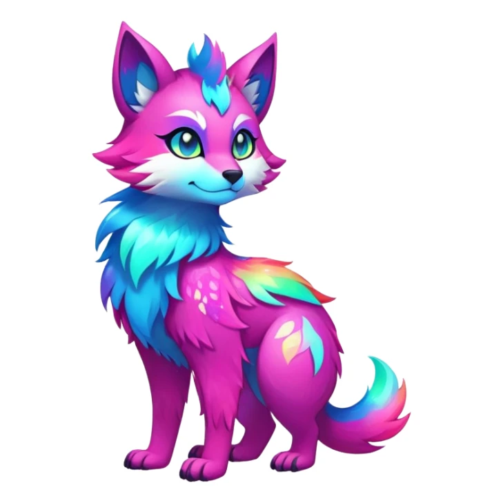 Neon-colored multi-colored cool Falvie-Fionbri-creature-sparkle-fursona, full body, with random markings sticker