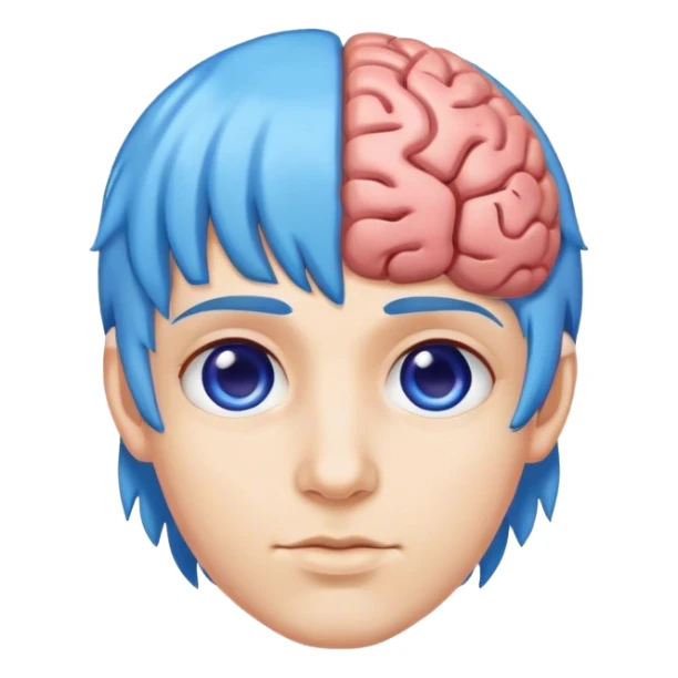 A real person face emoji and hair is a blue brain sticker
