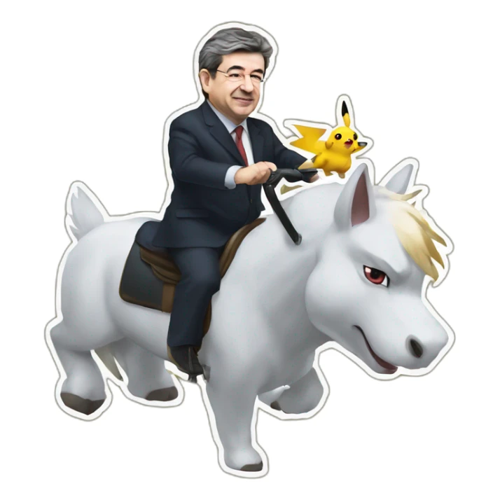 Jean Luc Mélenchon riding a pokémon sticker