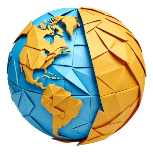 3D render of Papier-Mâché Globe made entirely of folded origami paper, sharp creases, cardboard texture, matte finish, visible paper grain, craft aesthetic,  emoji style, isolated on white background --v 6.0 sticker
