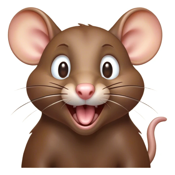 Cinematic Comical Brown Rat Portrait Emoji, Head tilted dramatically with an exaggeratedly amused expression, featuring a striking glossy brown coat with comically large whiskers and wide, expressive eyes filled with playful disbelief, Simplified yet hilariously expressive features, highly detailed, glowing with a slightly sassy glow, high shine, dramatic yet playful, stylized with an air of cheeky urban mischief, soft glowing outline, capturing the essence of a spirited and over-the-top rat that looks ready to scamper its way into internet fame instantly! sticker