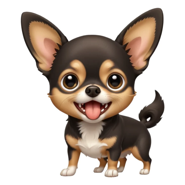A high-resolution photo-realistic digital illustration of a cute black and tan chihuahua with big eyes yawning. sticker