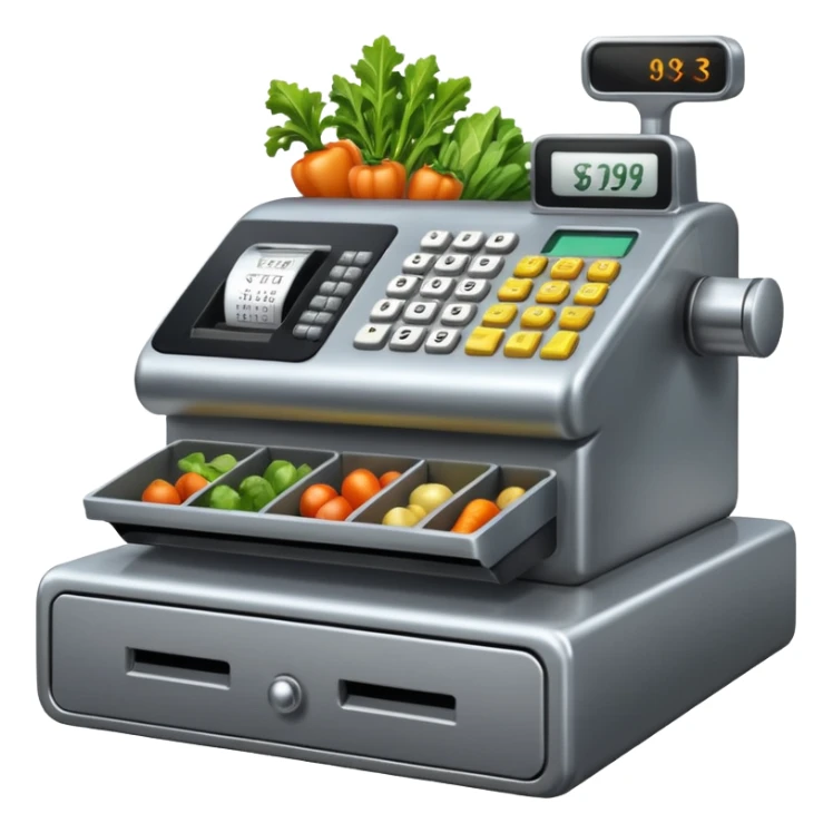 cash register from the front with symbols vor vegs sticker