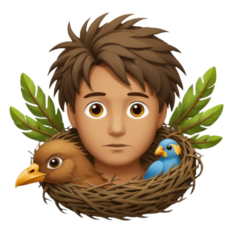 Man who has a Birds Nest for hair sticker