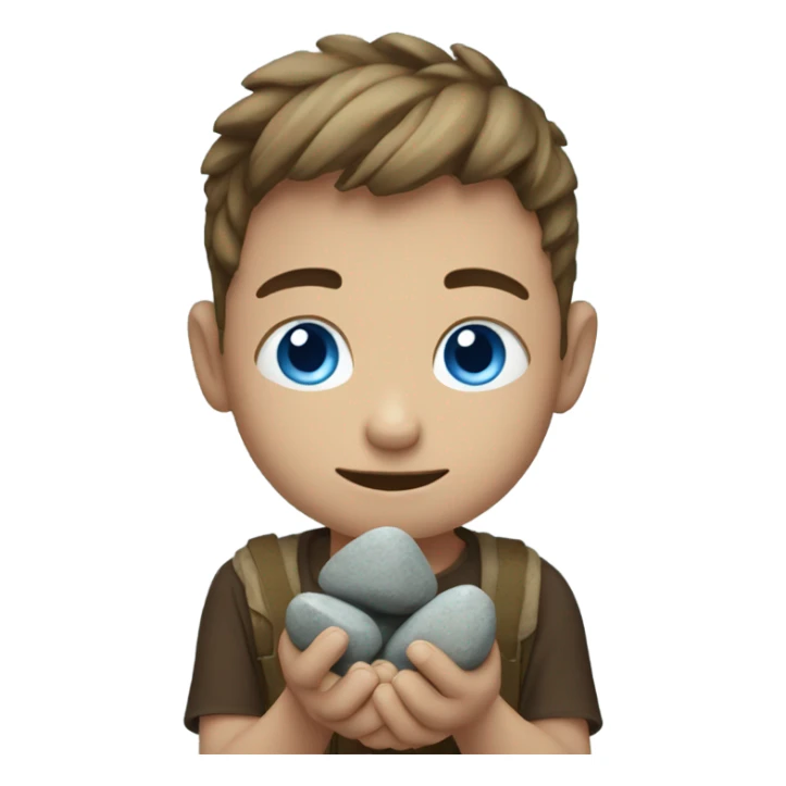 boy with blue eyes holding rocks sticker