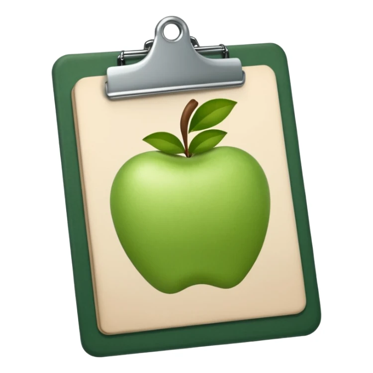 dark green clipboard with light beige paper, no text, Apple emoji style sticker