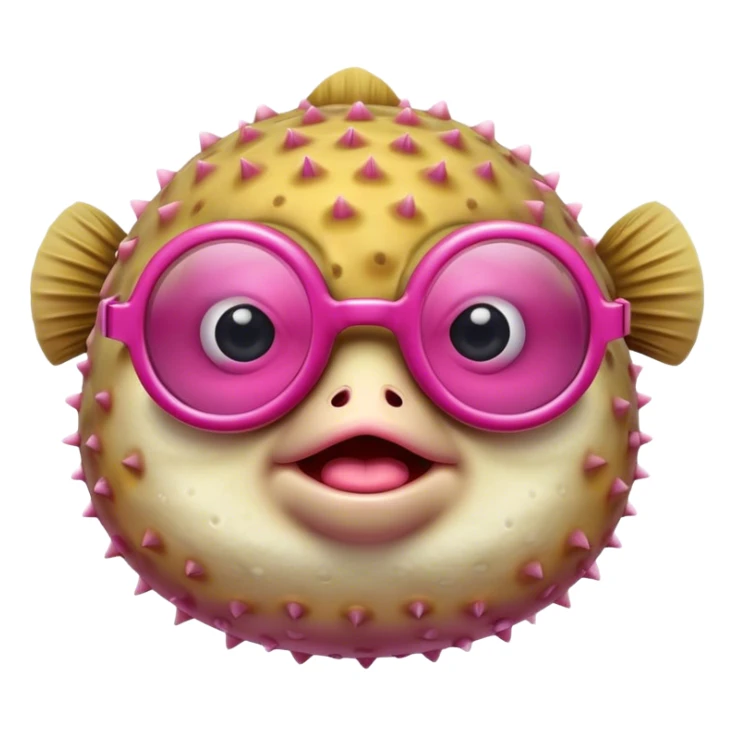 make a pufferfish with dark pink glasses that is fat doing a frown smerk sticker