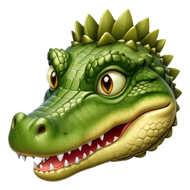 Cinematic Realistic Noble Crocodile Portrait Emoji, Poised and formidable, with a massive, muscular build and a rugged, intricately textured scaly hide in deep olive-green with natural camouflaged patterns, a powerful, fearsome jaw and piercing, ancient eyes rendered in lifelike detail, high shine, intelligent and imposing, styled with an air of primal authority, focused and attentive, soft glowing outline, capturing the essence of a watchful and confident crocodile that appears ready to surge out of the screen with effortless power! sticker