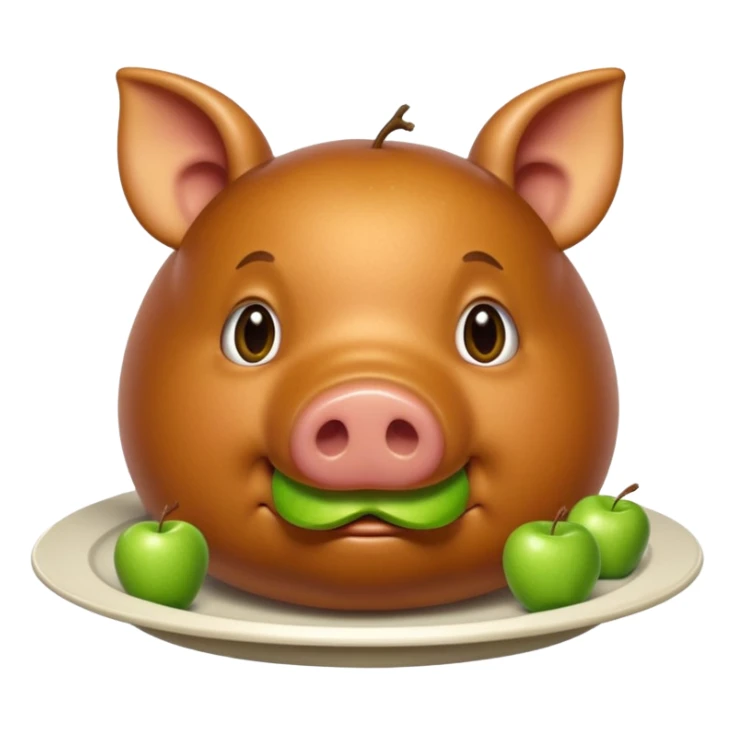 green pig on a plate with an apple in it's mouth sticker