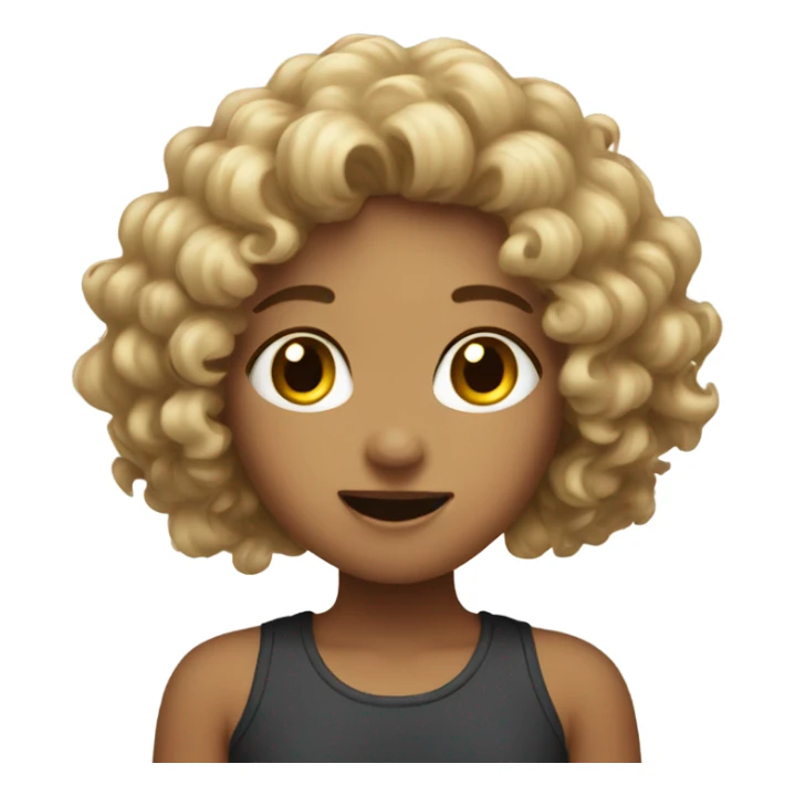a dark blong, curly hair girl talking with  sticker
