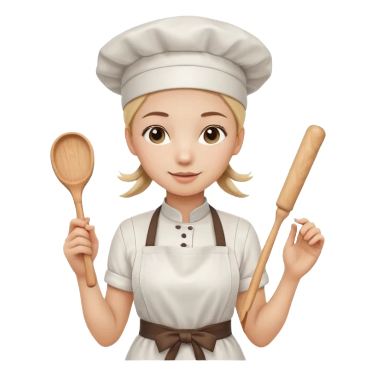 Young female pastry chef - single ponytail, apron, wearing a white hat, holding a rolling pin sticker