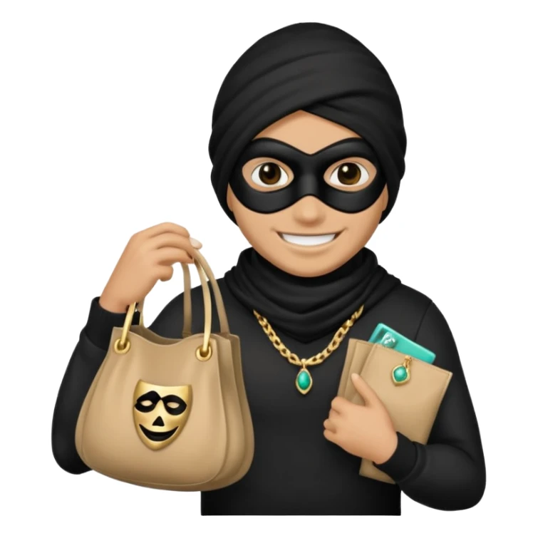 Thief with black mask and stolen jewelry bag sticker