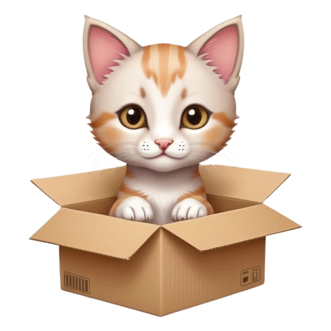  A very cute young kitten cat with one's head tilted to one side poked its paws out of the cardboard box and placed them on top of it sticker