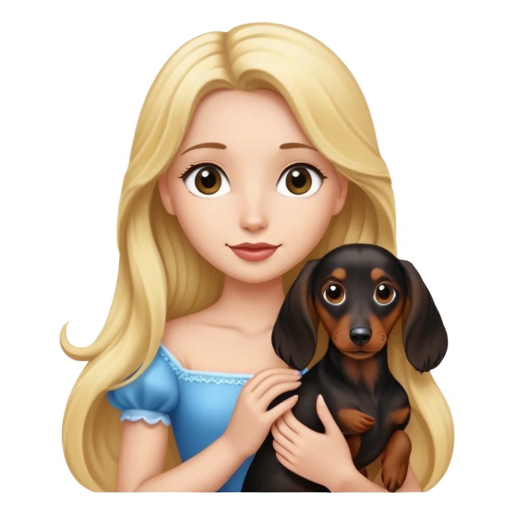 Blonde princess holding a Long haired black and brown dachshund  sticker