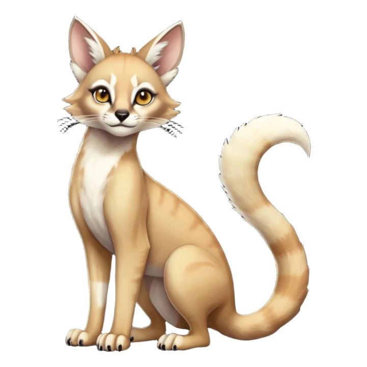 white glorious divine exotic cute cool beautiful shiny beautiful fantasy-caracal-civet-genet-sergal-vernid-Cacomistle-oncilla-animal-Fakémon-hybrid-fursona (full body) sticker