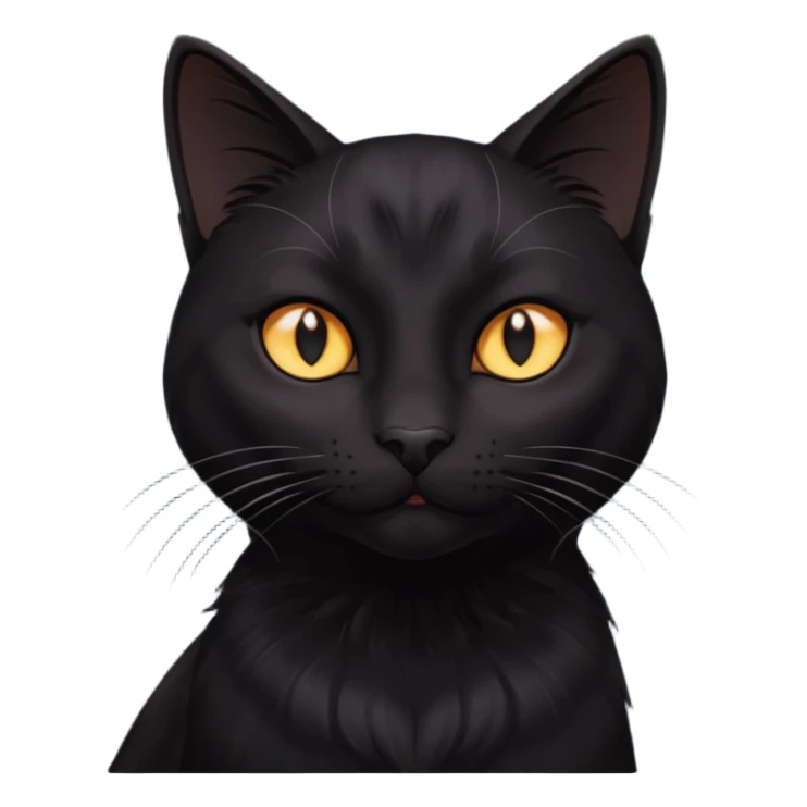 Solin wäre ein Kater mit nachtschwarzem, glänzendem Fell, kräftig gebaut und zugleich von seltener Eleganz. Sein Blick – tief und warm – scheint in die Seele zu führen, während seine Bewegung lautlos ist wie ein Schatten, der sich still an die Seite schmiegt.ihn nichts auf der Welt erschüttern. sticker