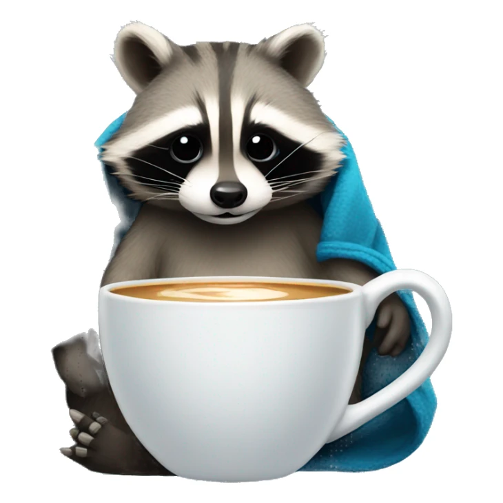 RACCOON IN A blue BLANKET with coffee cup sticker