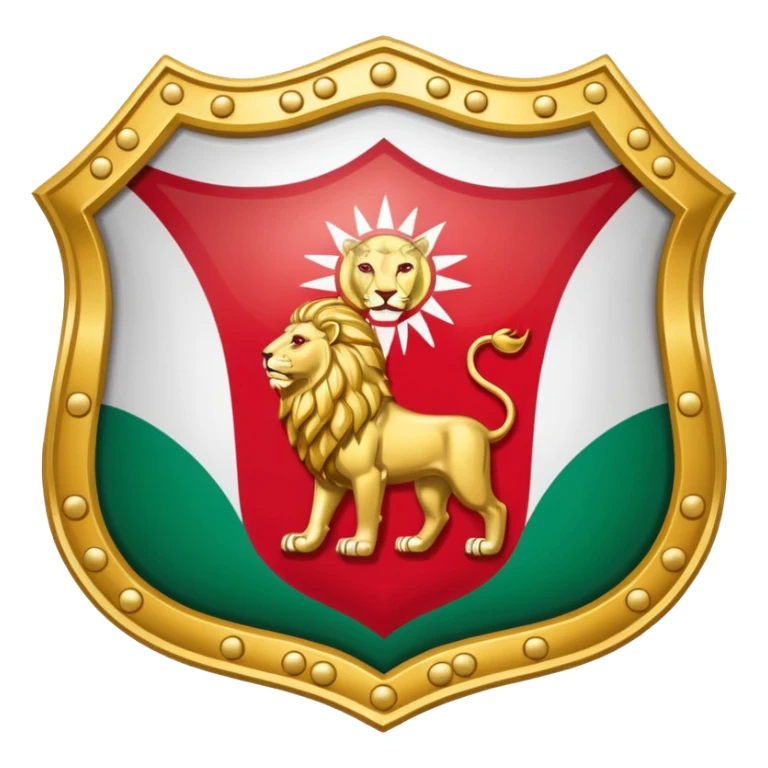 rectangular shield with the flag of Iran, with a lion and a sun sticker