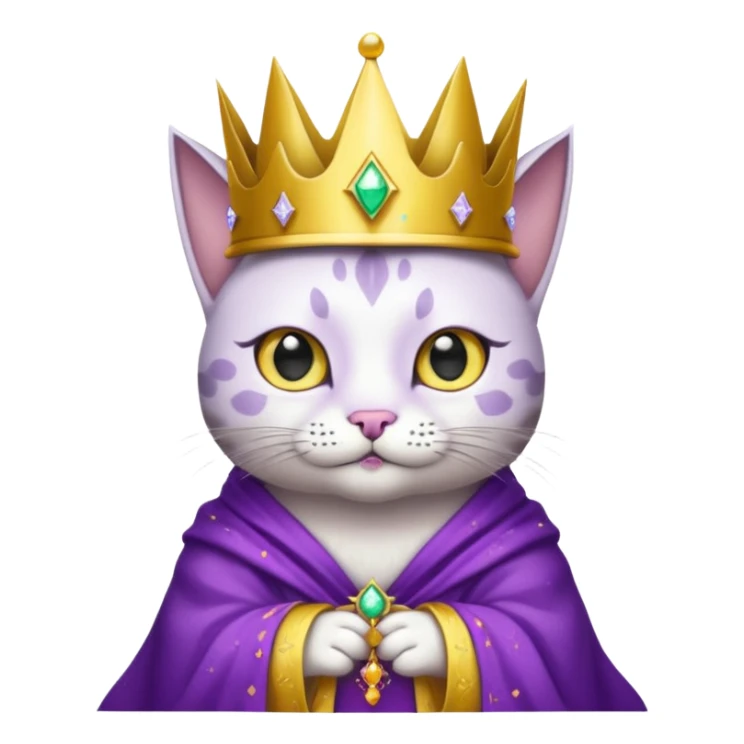 A wizard king cat that is mostly white with black spots and yellow eyes sticker