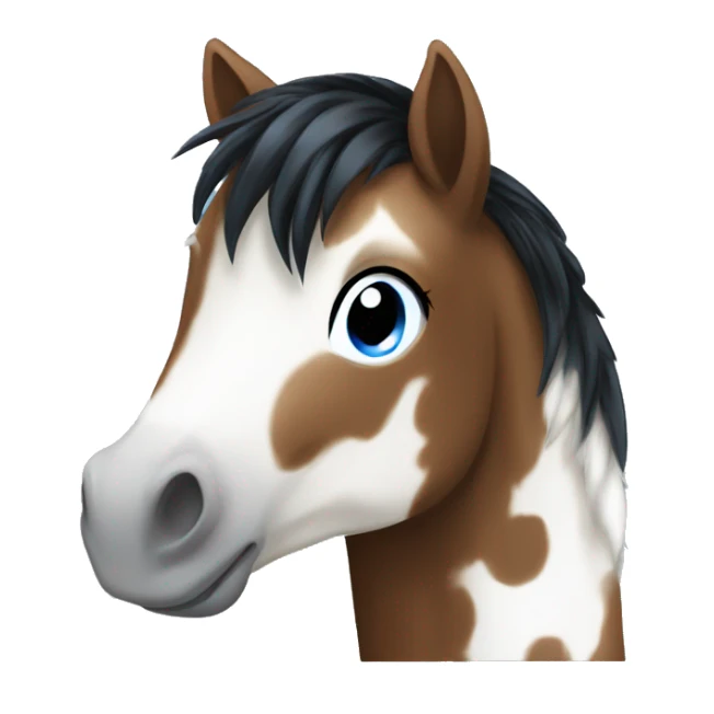 Brown and white spotted pony black hair and blue eyes  sticker