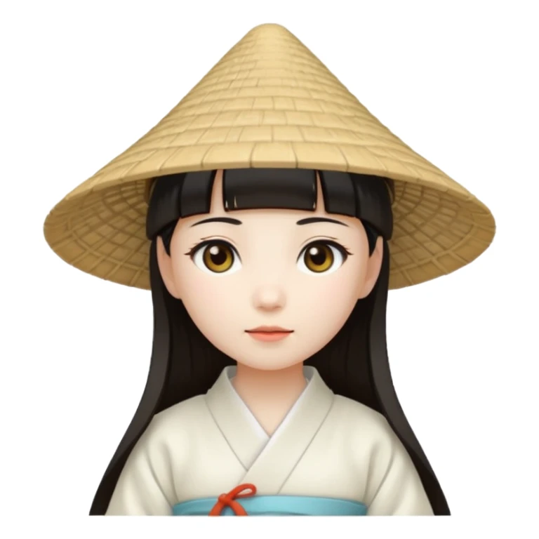 ancient japanese girl with conical hat, white sticker